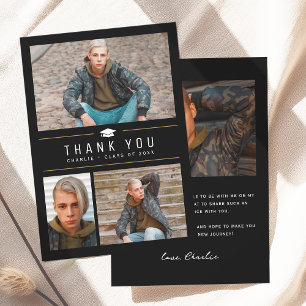 Modern Simple Typography 4 Photo Graduation Thank You Card