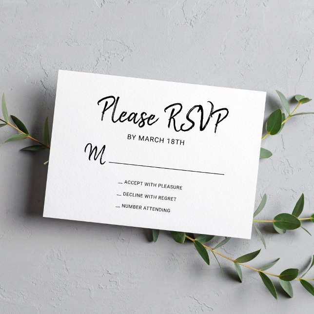 Modern simple typography black and white wedding RSVP card (Creator Uploaded)
