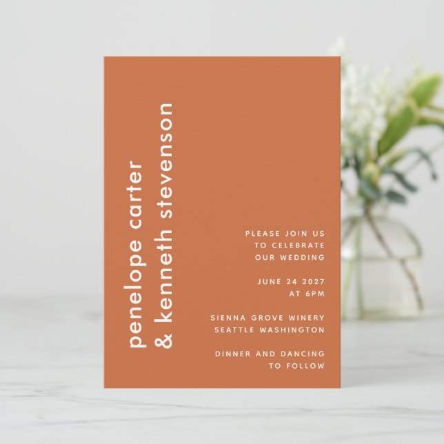 Modern Simple Typography | Burnt Orange Wedding Invitation (Standing Front)