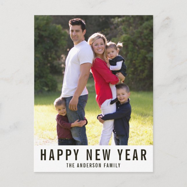 Modern Simple Typography Happy New Year Photo Holiday Postcard (Front)