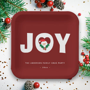 Modern Simple Typography Holly Joy Christmas Party Paper Plate