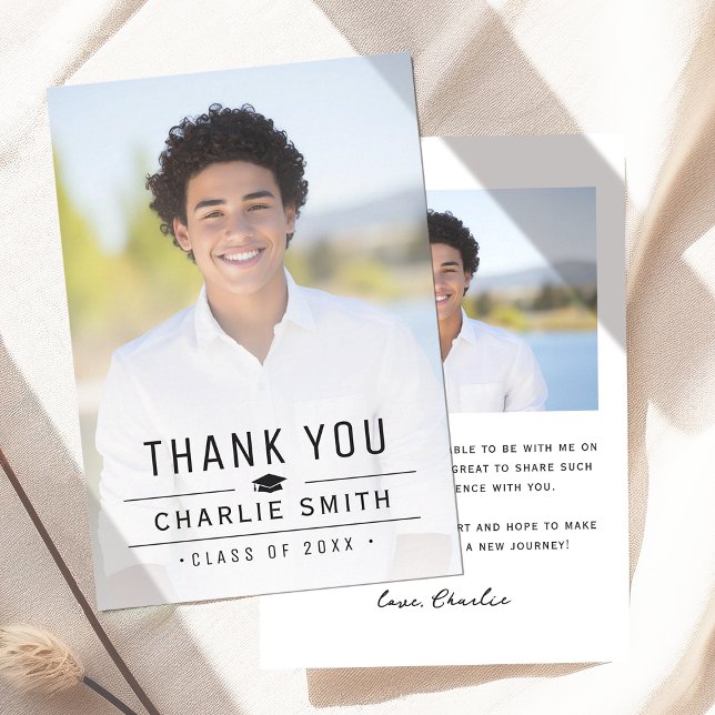 Modern Simple Typography Photo Graduation  Thank You Card (Modern Simple Typography Photo Graduation Thank You Card)