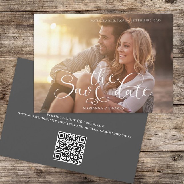 Modern Simple Typography Photo QR Code Website Save The Date (Creator Uploaded)