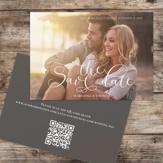 Modern Simple Typography Photo QR Code Website  Save The Date (Creator Uploaded)