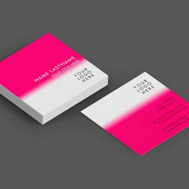 Modern Simple Unique Your Logo Bright Pink White Square Business Card (Creator Uploaded)