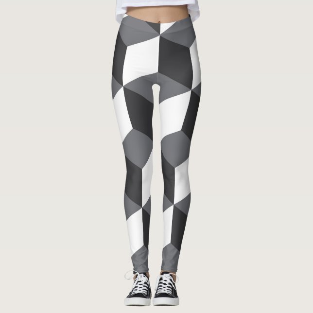 Modern, simple, urban architectural cubes pattern leggings (Front)