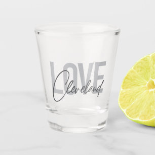 Modern, simple, urban, cool design Love Cleveland Shot Glass