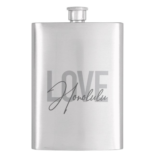 Modern, simple, urban cool design Love Honolulu Hip Flask (Front)
