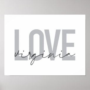 Modern, simple, urban, cool design Love Virginia Poster