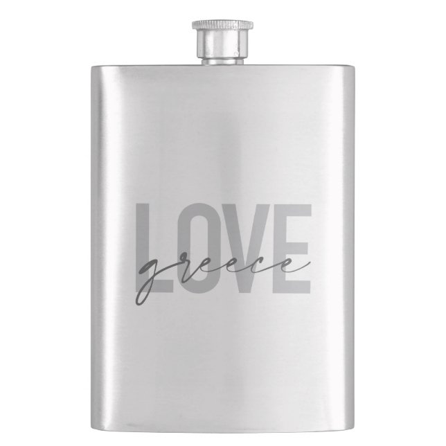 Modern, simple, urban, cool design of Love Greece Hip Flask (Front)