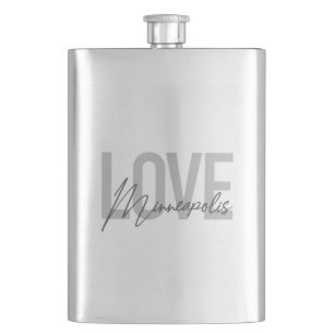Modern, simple, urban, cool Love Minneapolis Hip Flask