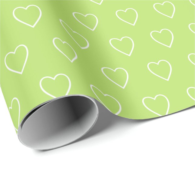 Modern Simple Valentine Hearts Pattern Green Wrapping Paper (Roll Corner)