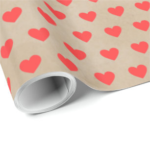 Modern Simple Valentine Red Hearts Kraft  Wrapping Paper