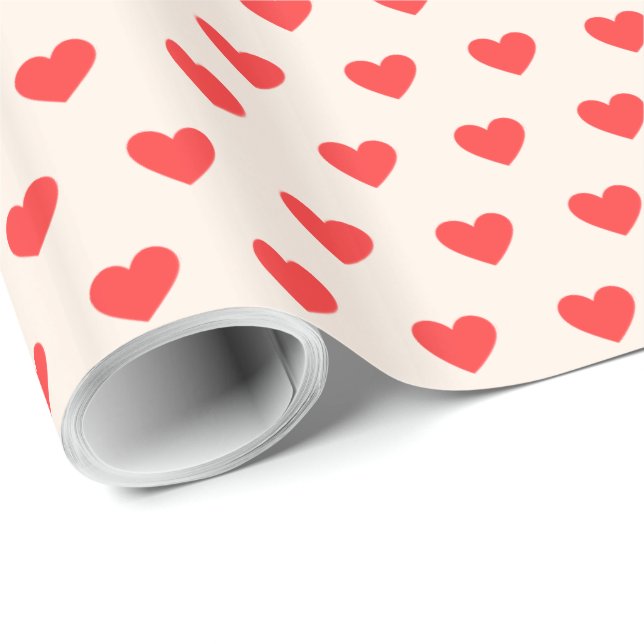 Modern Simple Valentine Red Hearts Pattern  Wrapping Paper (Roll Corner)