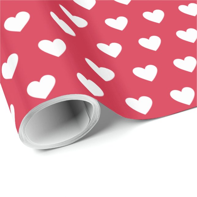 Modern Simple Valentine White Hearts Red Pattern Wrapping Paper (Roll Corner)