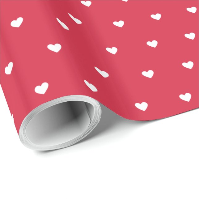 Modern Simple Valentine White Small Hearts Red Wrapping Paper (Roll Corner)