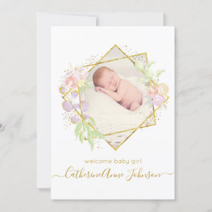 Modern Simple Watercolor Baby Girl Announcement