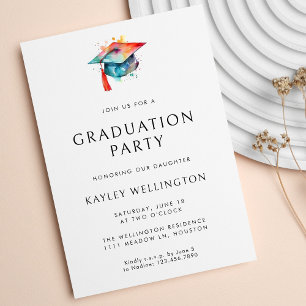 Modern Simple Watercolor Illustration Graduation Invitation