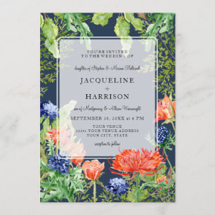 Modern Simple Watercolor Navy Blue Mum Thistle Invitation