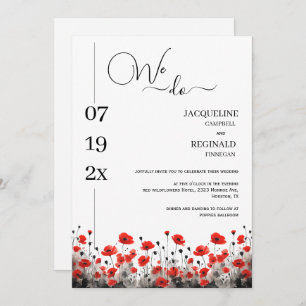 Modern Simple We Do Minimalist Black Red Wedding Invitation
