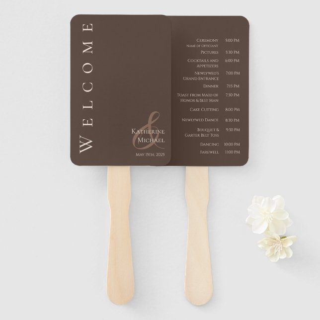 Modern Simple Wedding-Country Brown Hand Fan (Front and Back)