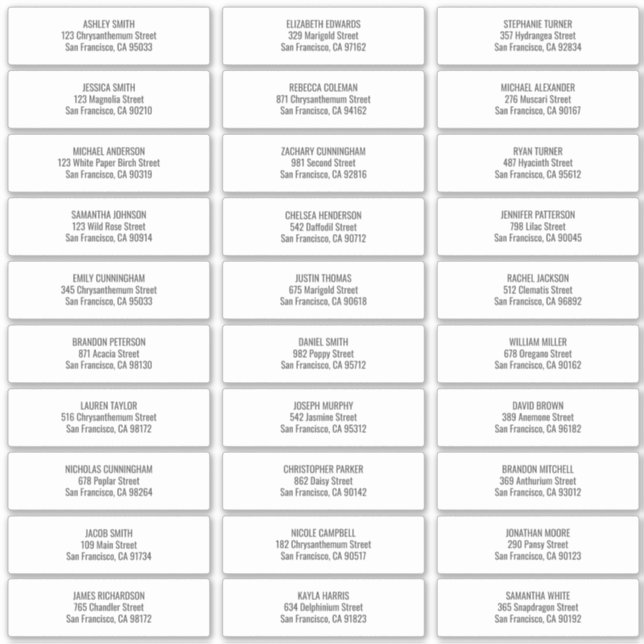 Modern + Simple Wedding Guest Names Address (Front)