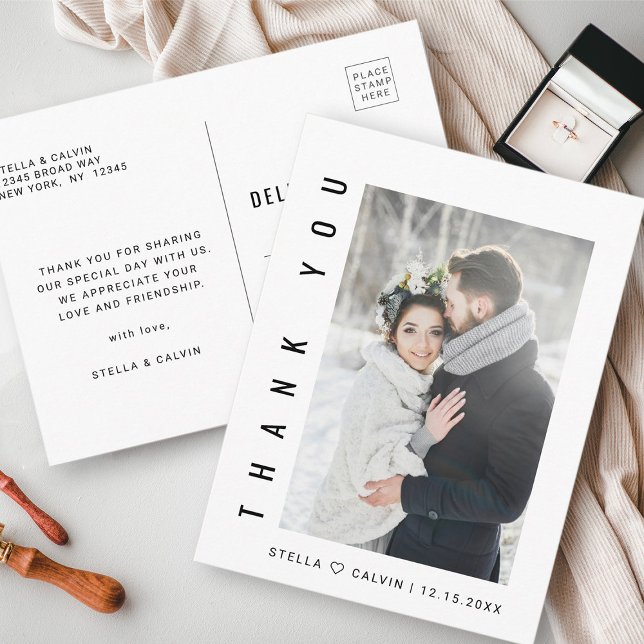 Modern Simple Wedding Photo Thank You Postcard (Front & Back)