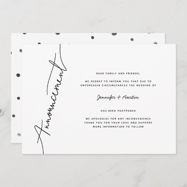 Modern Simple Wedding Postponement Announcement (Front/Back)