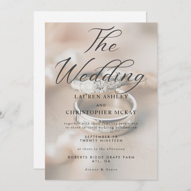 Modern Simple Wedding rings background Invitation (Front/Back)