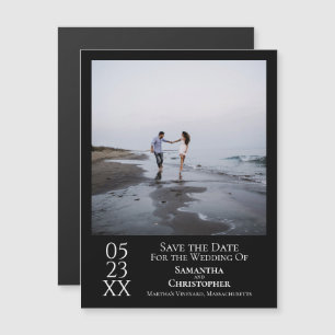 Modern Simple Wedding Save the Date Photo Black Magnetic Invitation