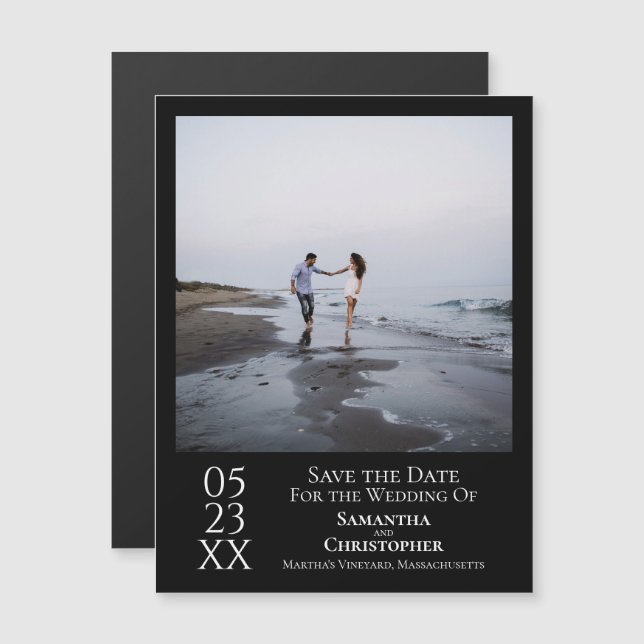 Modern Simple Wedding Save the Date Photo Black Magnetic Invitation (Front/Back)