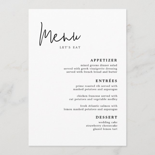 Modern Simple Wedding Table Menu Cards Flat Menu (Front)