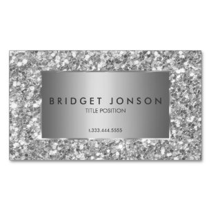 Modern Simple White And Grey Glitter Magnetic Business Card