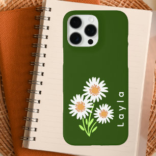 Modern Simple White Floral Stylish Green iPhone 16 Pro Max Case