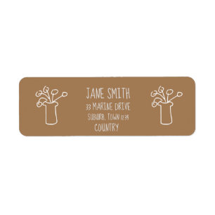 Modern simple white flowers on coffee outline return address label