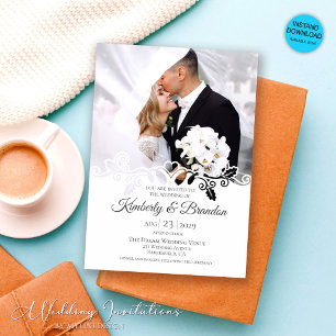 Modern Simple white Frame Photo Wedding Invitation