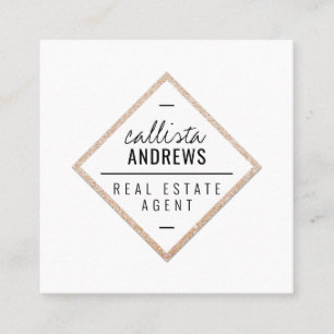 Modern Simple White Gold Glitter Diamond Square Business Card
