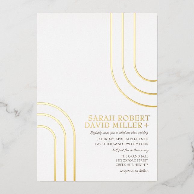 Modern Simple White Gold Minimal Wedding  (Front)
