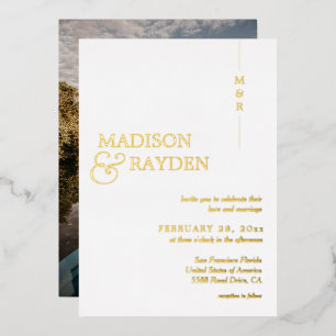 Modern Simple White Gold Monogram Photo Wedding
