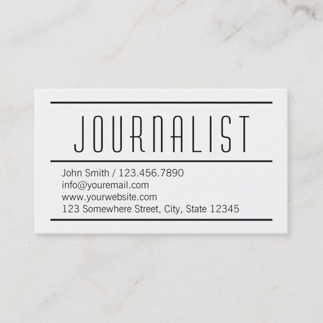 Modern Simple White Journalist Business Card (Front)