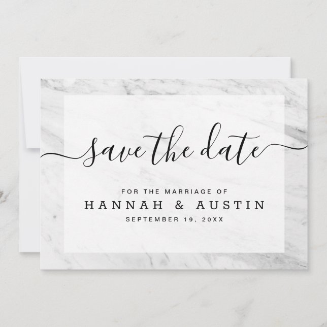 Modern Simple White Marble Elegant Wedding Save The Date (Front)