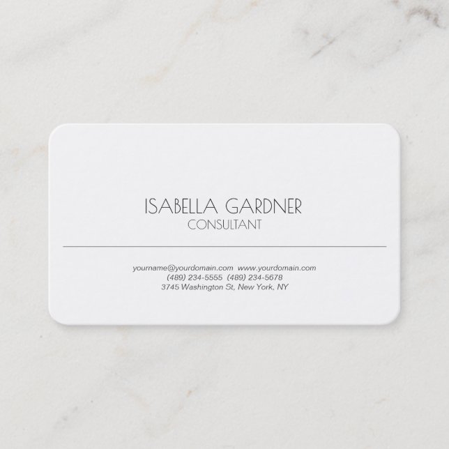 Modern Simple White Minimalist Creative Consultant Business Card (Front)