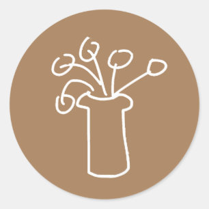 Modern simple white outline flower design classic round sticker