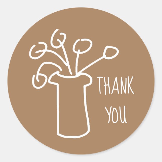 Modern simple white outline flower design classic round sticker (Front)