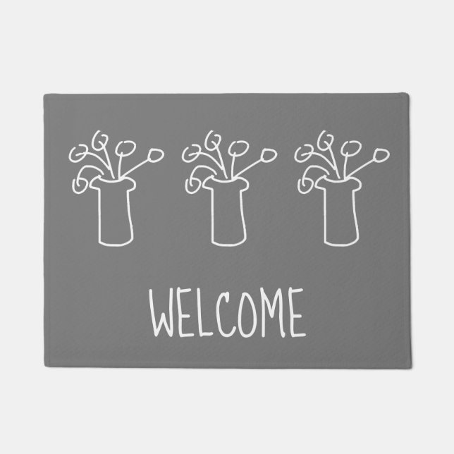 Modern simple white outline flower design doormat (Front)