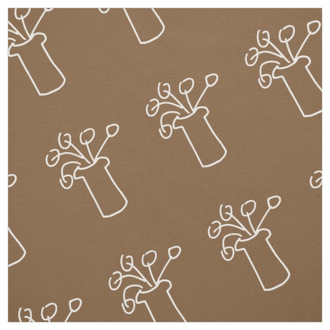 Modern simple white outline flower design fabric (Swatch)