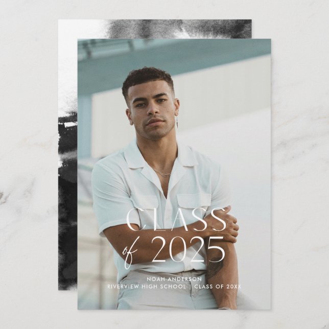 Modern Simple White Photo Graduation Announcement (Front/Back)