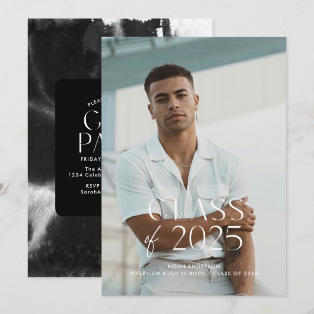 Modern Simple White Photo Graduation Party Invitation (Front/Back)