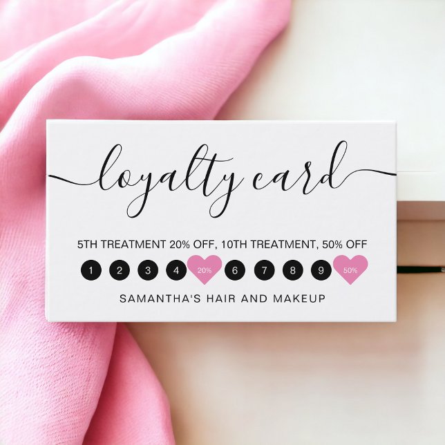 Modern simple white pink script makeup 10 loyalty card (Modern simple white pink script makeup 10 loyalty card)