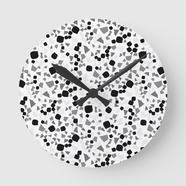 Modern Simple White Terrazzo Black Tile Round Clock (Front)